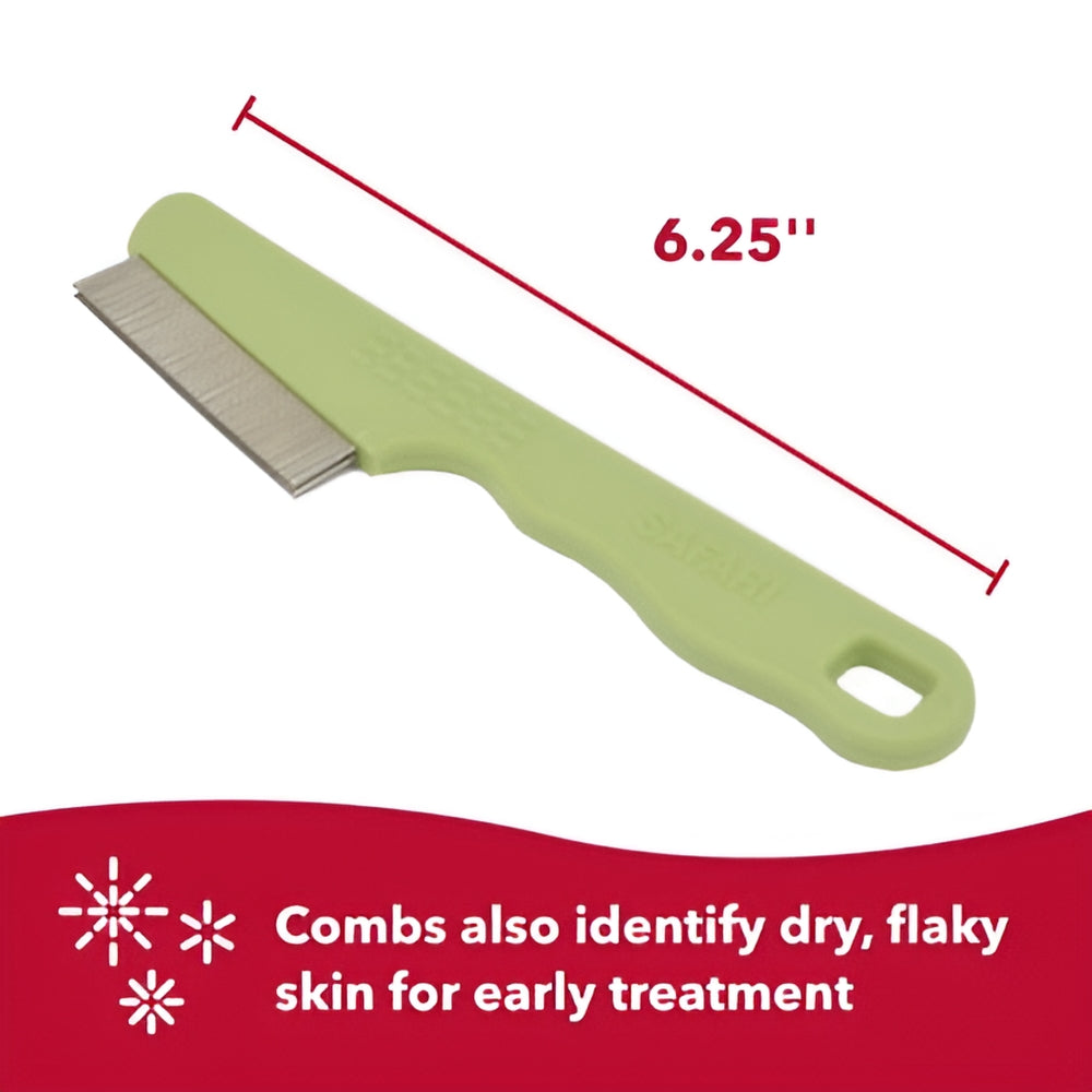 Safari Dog Double Row Flea Comb - Helps Dry Skin - Dog Flea Comb for Flea Prevention and Detection in Pets with Short and Long Hair - One Size