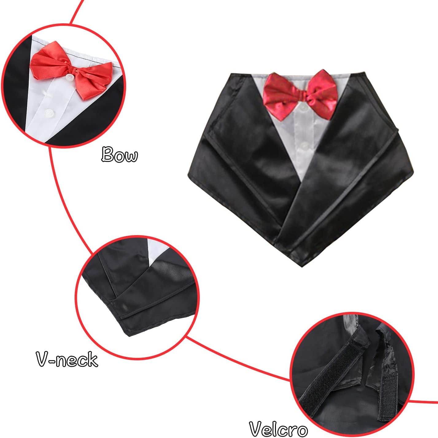 Wedding Tuxedo Large Dog Bandana Scarf Adjustable Cat Collar Neckerchief Pet Dress-Up Clothes Dog Costumes for Wedding Party or Halloween (Red)