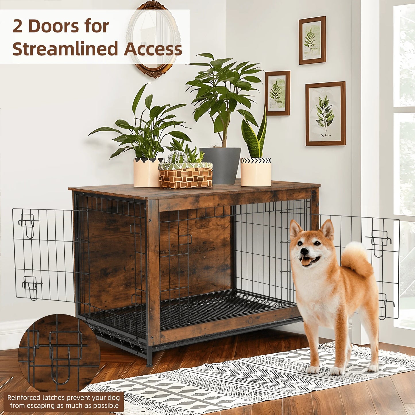 Dog Crate Furniture up to 70 Lbs for Large Dogs, Side End Table, Dog Kennel for Indoor