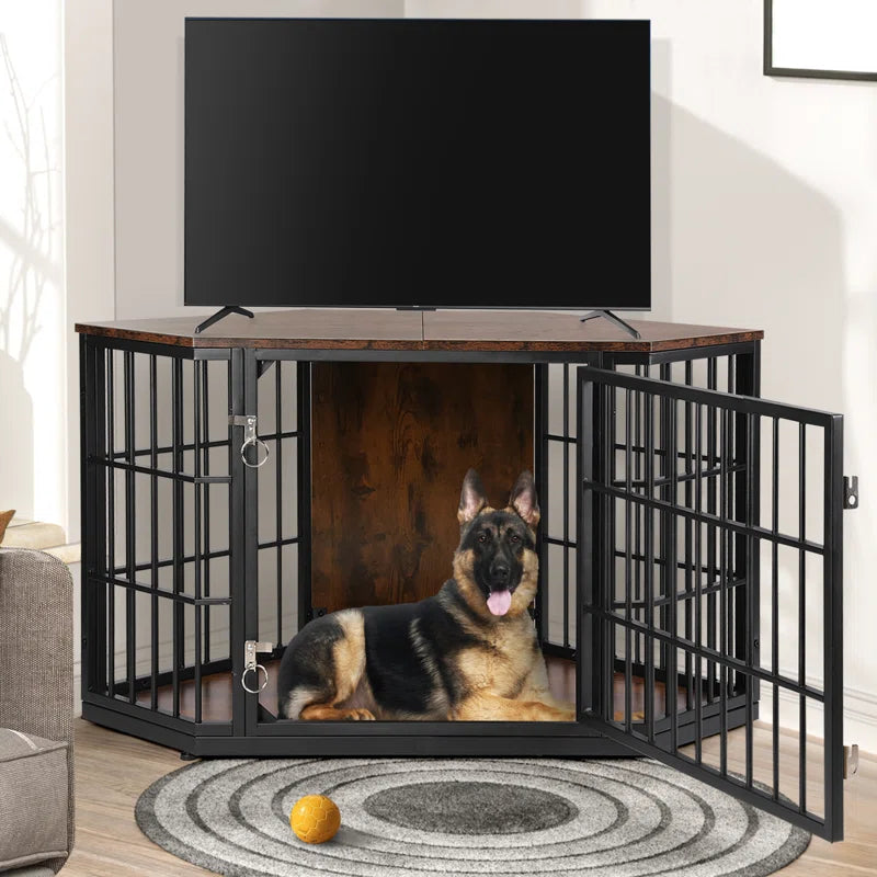 Dog Crate Furniture Corner, Heavy Duty Dog Kennel Indoor, Wooden End Table Dog Crate, Modern Decorative Pet Crates, Side Table Dog House for Large Medium Small Dogs, Brown