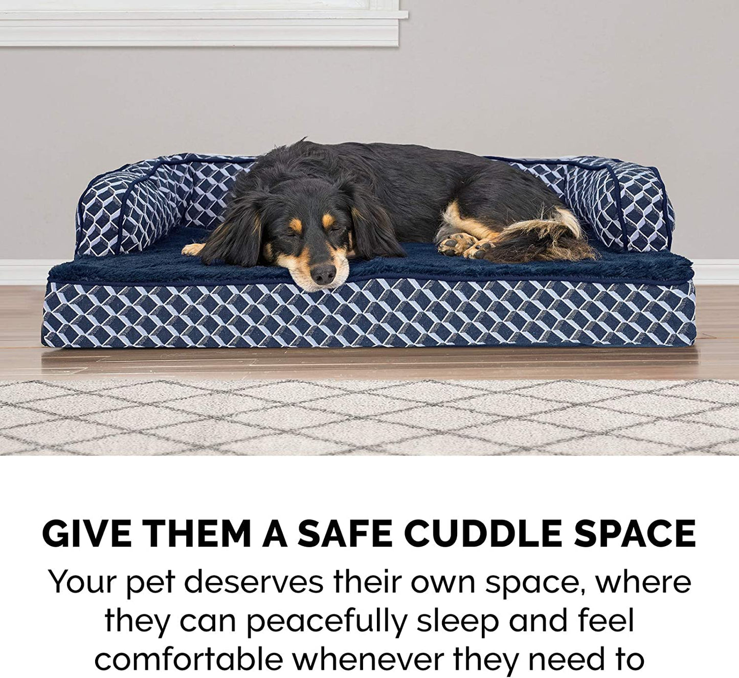 Orthopedic Dog Bed for Medium/Small Dogs W/ Removable Bolsters & Washable Cover, for Dogs up to 35 Lbs - Plush & Woven Decor Comfy Couch Sofa - Diamond Blue, Medium