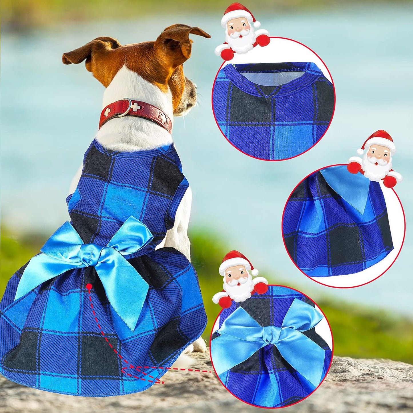 3 Pieces Christmas Buffalo Plaid Puppy Dress with Bowknot Plaid Dog Princess Dress Check Pattern Dog Skirt Holiday Pet Dresses Puppy Costume Apparel Clothes for Small Dogs (L (7-9Lbs)