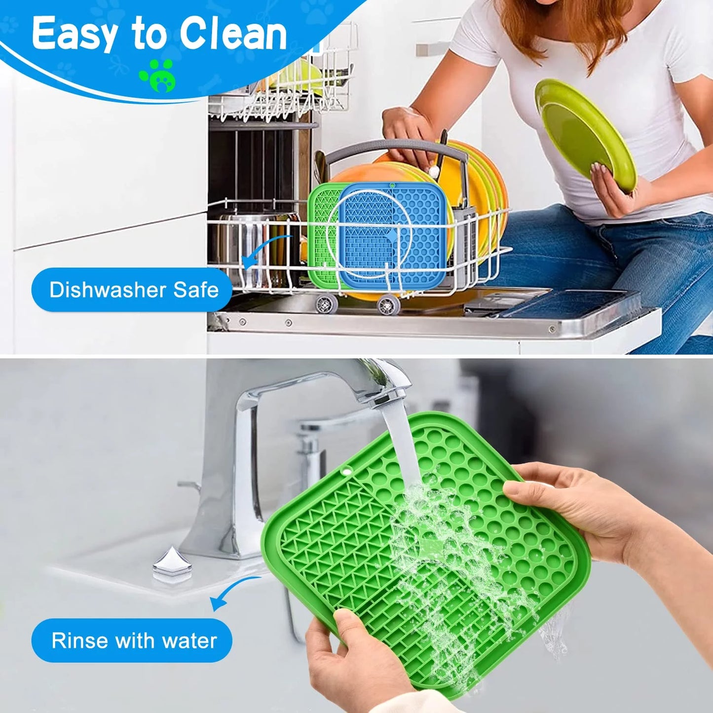 Lick Mat for Dogs, 3Pcs Slow Feeder Dog Bowls with Suction Cups(Green Dog Lick Mat + Blue Lick Mat for Cats + Orange Spatula) for Dog Treats & Cat Food (Anti-Slip, Food Grade Silicone)