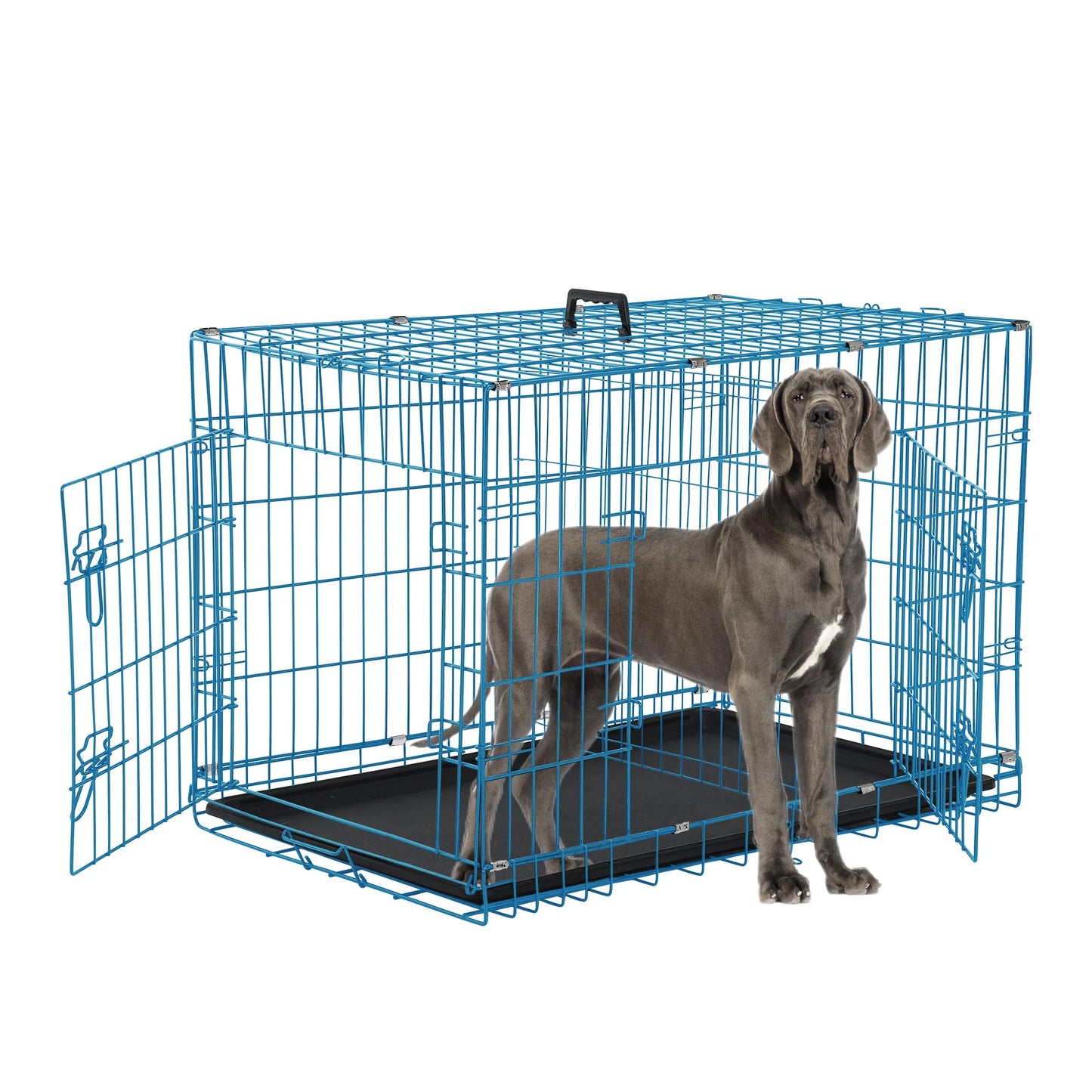 48 Inch Dog Cage for Large Dogs Indoor, Folding Dog Crates and Kennels Double Door, Pet Cage with Tray Pan for Dogs