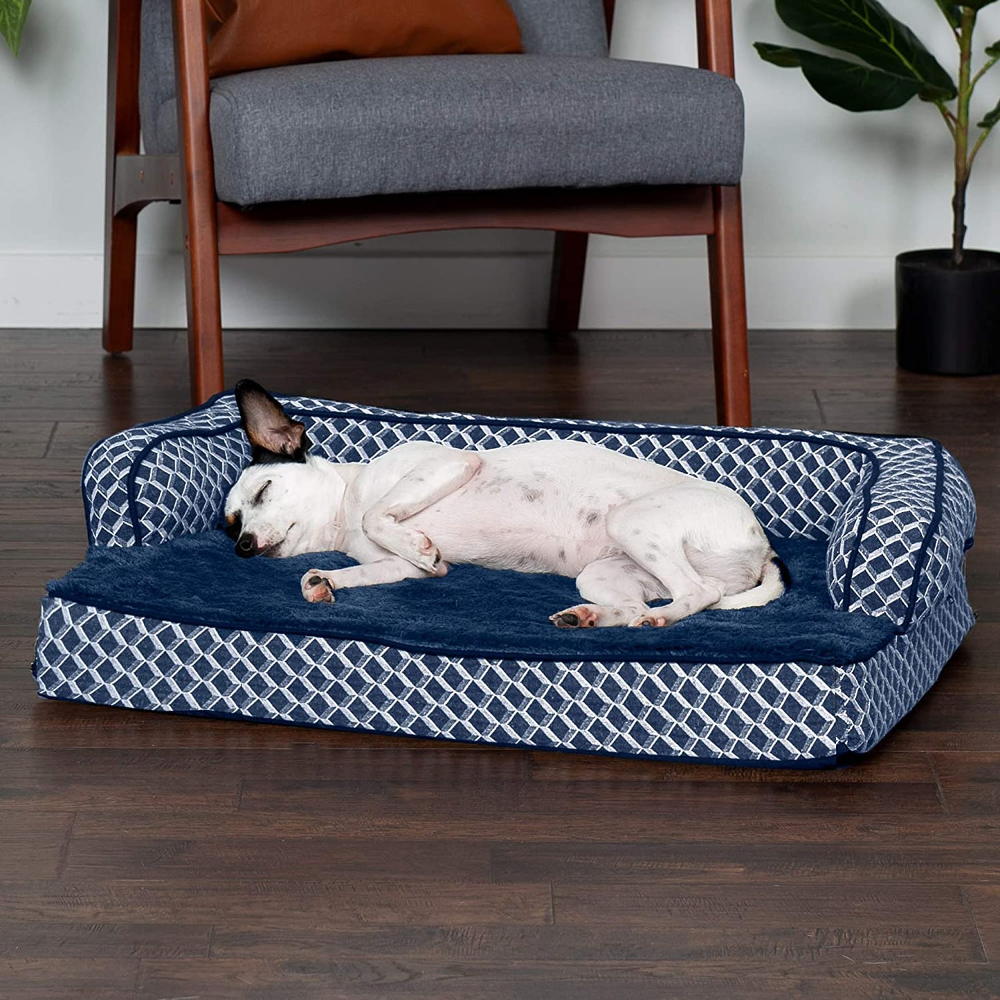 Orthopedic Dog Bed for Medium/Small Dogs W/ Removable Bolsters & Washable Cover, for Dogs up to 35 Lbs - Plush & Woven Decor Comfy Couch Sofa - Diamond Blue, Medium