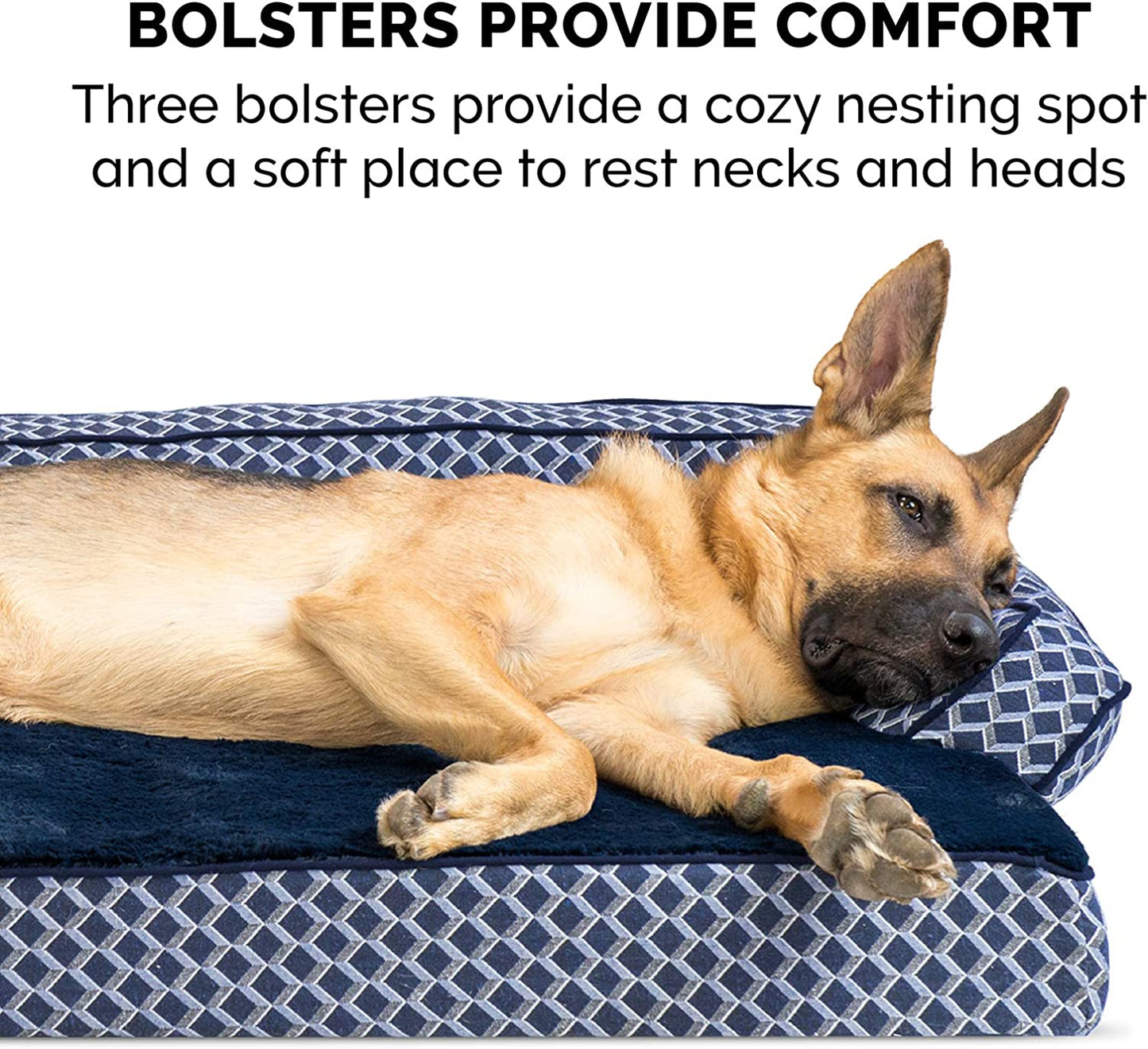 Orthopedic Dog Bed for Medium/Small Dogs W/ Removable Bolsters & Washable Cover, for Dogs up to 35 Lbs - Plush & Woven Decor Comfy Couch Sofa - Diamond Blue, Medium