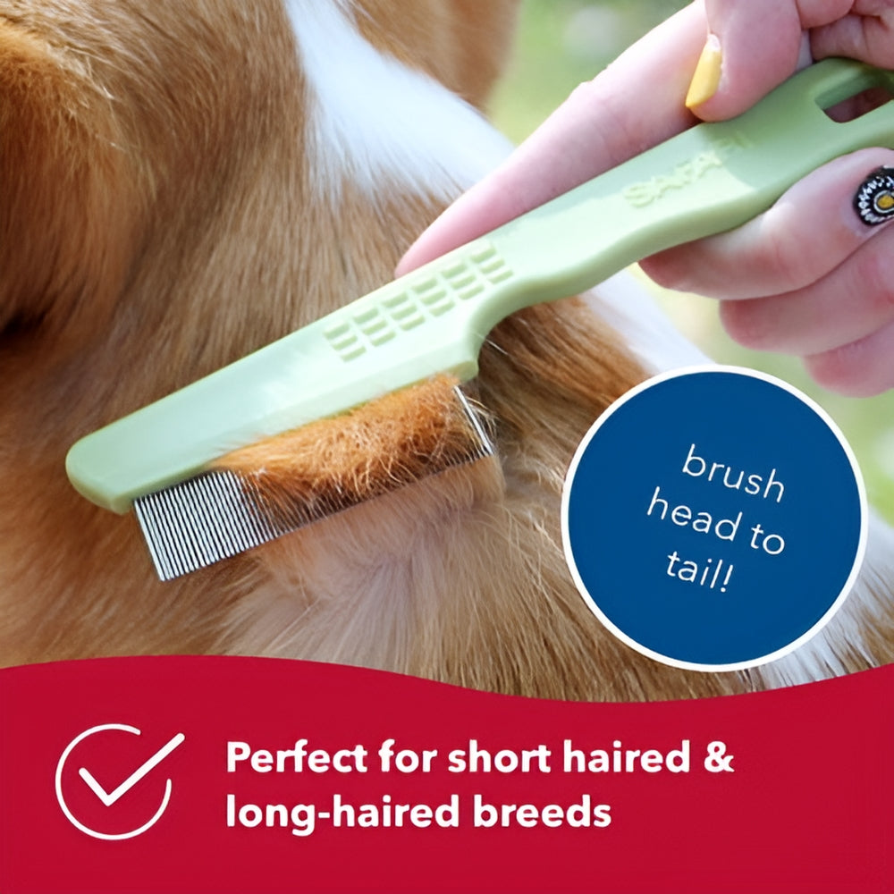 Safari Dog Double Row Flea Comb - Helps Dry Skin - Dog Flea Comb for Flea Prevention and Detection in Pets with Short and Long Hair - One Size