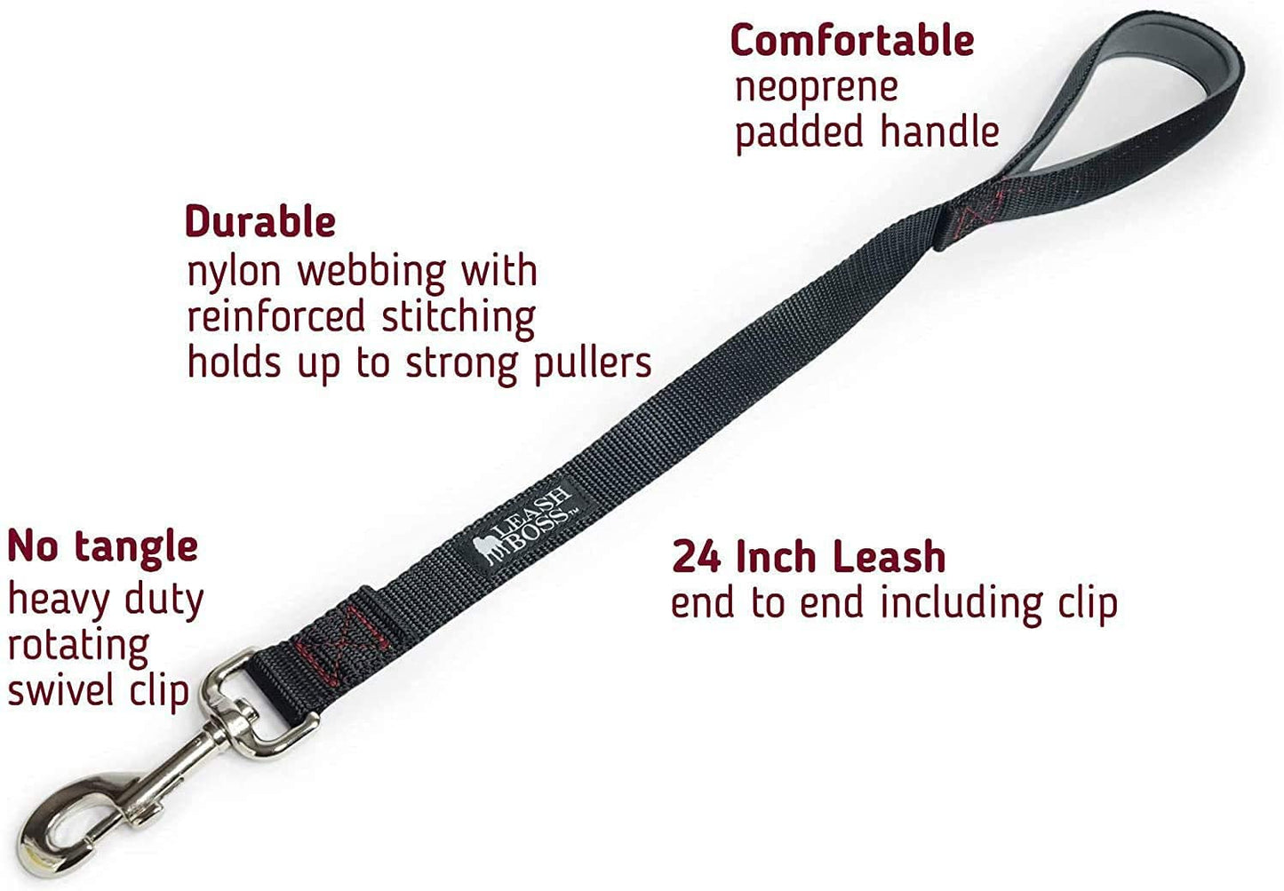 Short Dog Leash with Padded Handle - 24 Inch Leads for Large Dogs - 1 Inch Nylon | Black