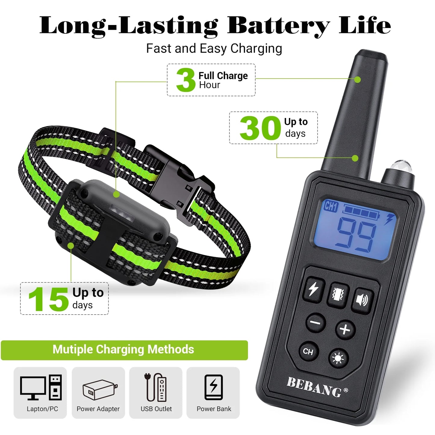 Dog Training Collars, Dog Shock Collar with Remote 880Yards, Beep Vibration Shock Modes , Waterproof, LED Light, Perfect for Training Small Medium Large Dogs