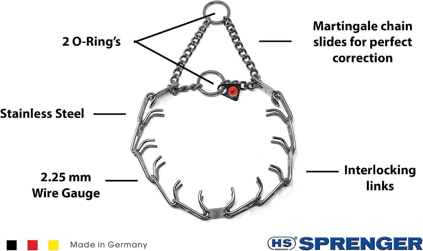 Stainless Steel Prong Dog Training Collar Ultra-Plus Pet Pinch Collar No-Pull Collar for Dogs anti Pull Training Collar Made in Germany 2.25Mm X 16In Small