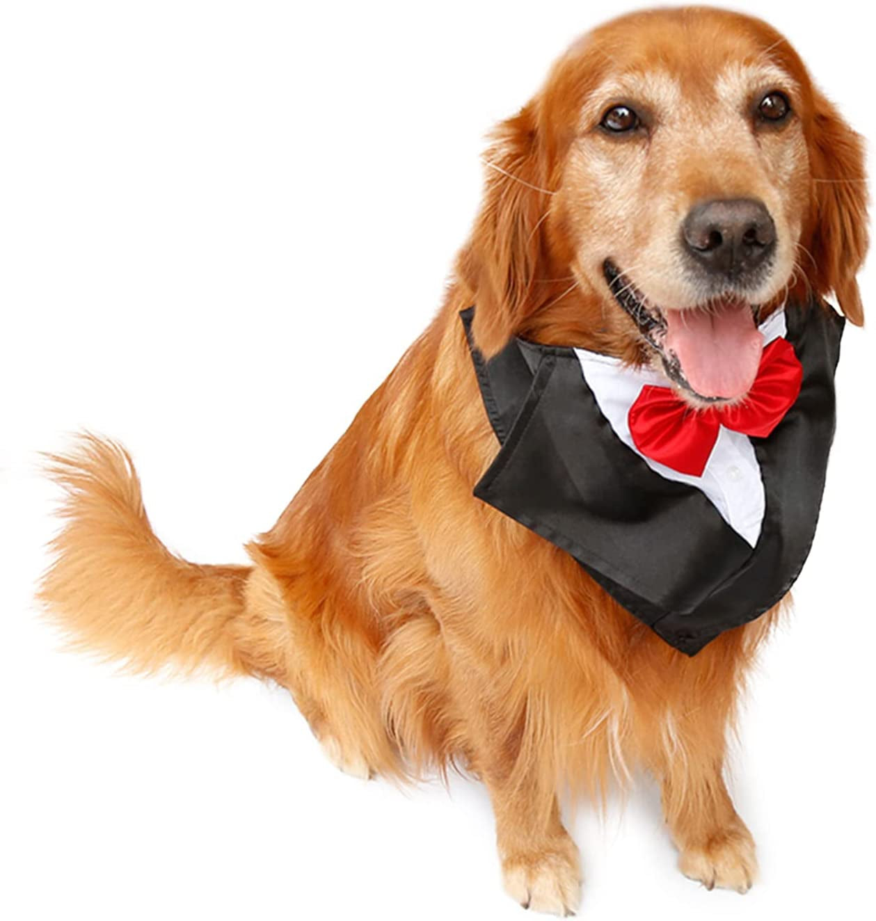 Wedding Tuxedo Large Dog Bandana Scarf Adjustable Cat Collar Neckerchief Pet Dress-Up Clothes Dog Costumes for Wedding Party or Halloween (Red)