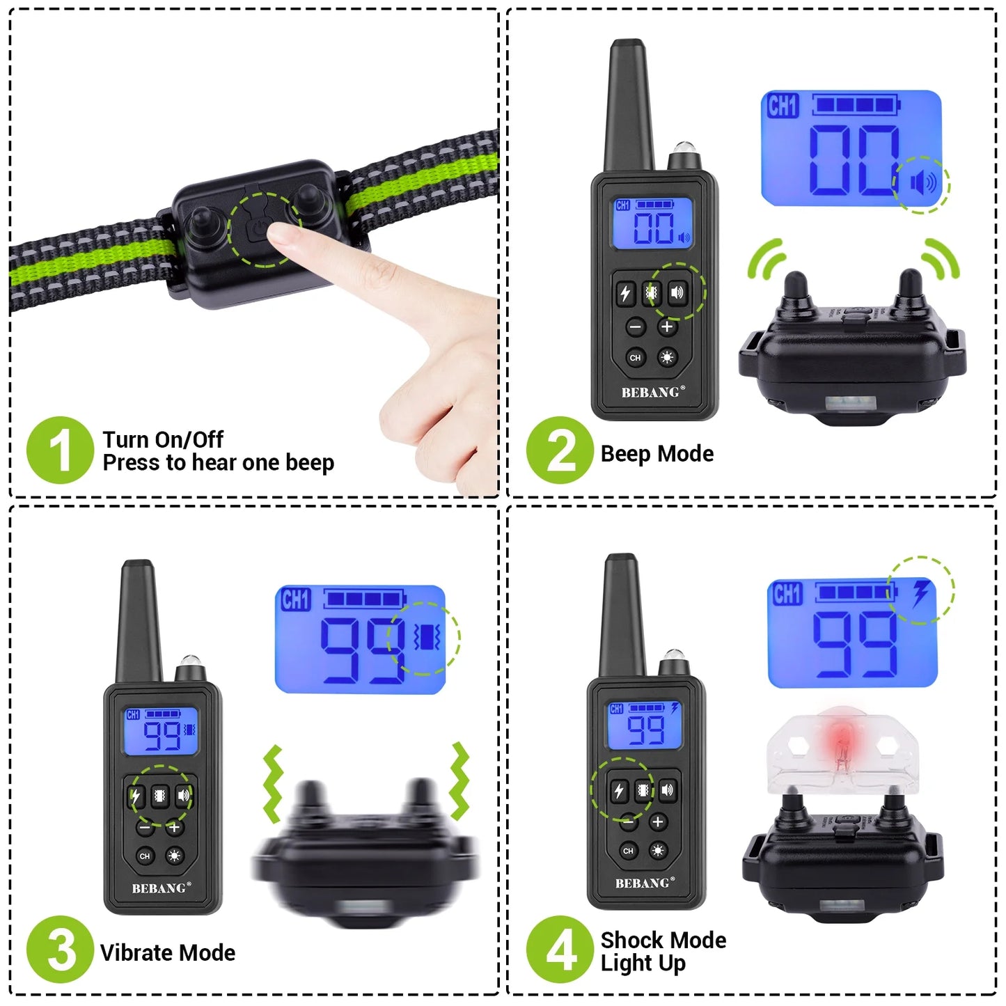 Dog Training Collars, Dog Shock Collar with Remote 880Yards, Beep Vibration Shock Modes , Waterproof, LED Light, Perfect for Training Small Medium Large Dogs