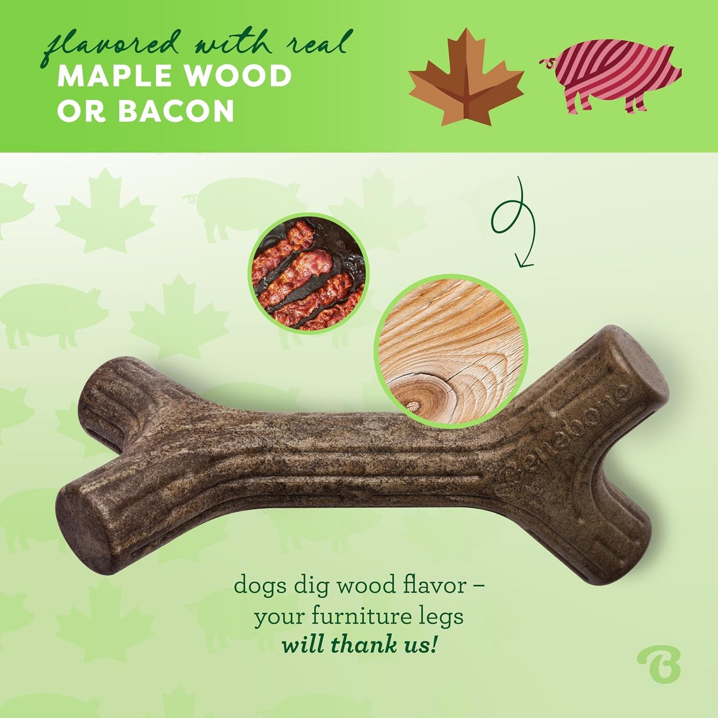 Maplestick Durable Dog Chew Toy for Aggressive Chewers, Real Maplewood, Made in USA, Medium