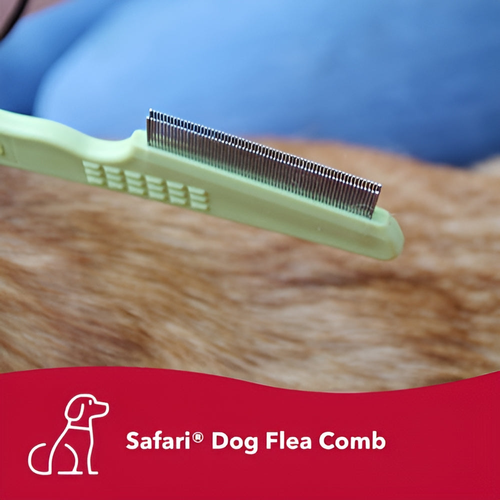 Safari Dog Double Row Flea Comb - Helps Dry Skin - Dog Flea Comb for Flea Prevention and Detection in Pets with Short and Long Hair - One Size