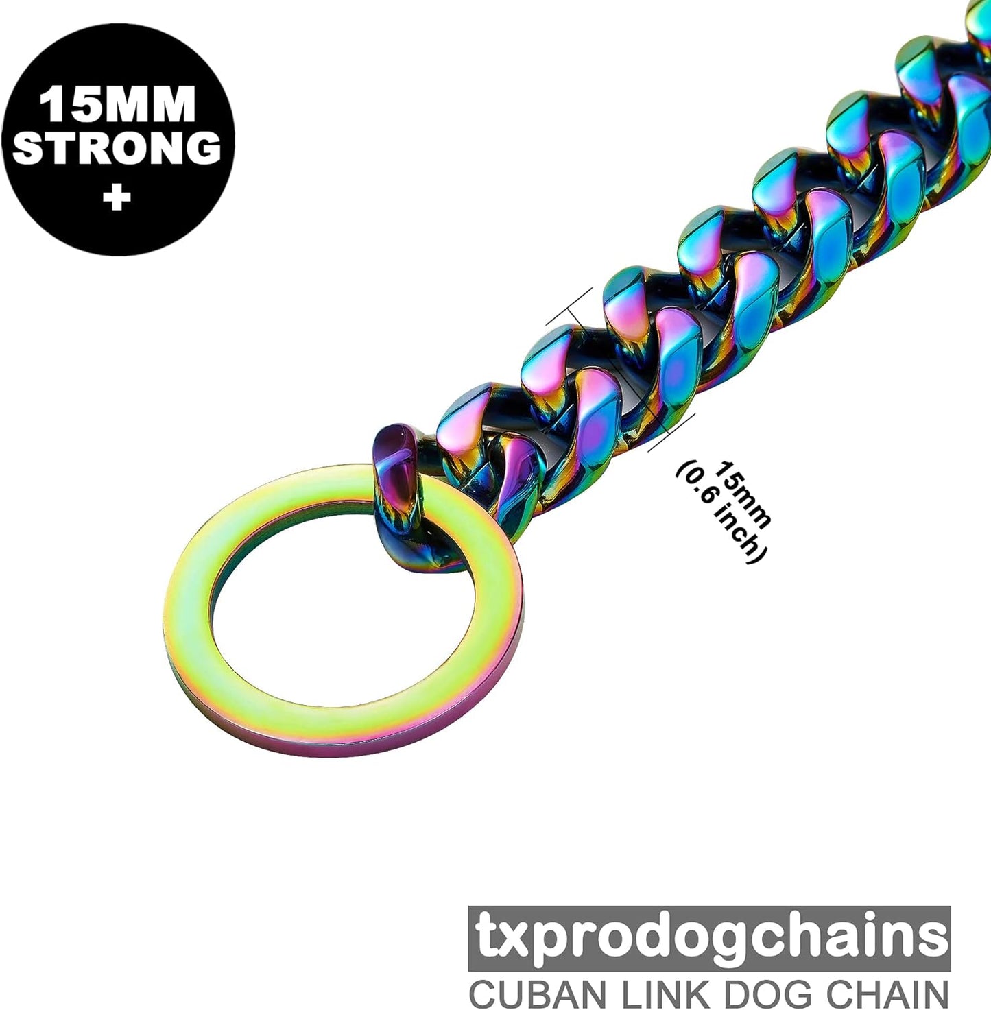 Dog Chain Collars for Dogs Chew Proof Dog Collar, 15Mm Thick Color Chain Dog Collar Heavy Duty Stainless Steel Metal Cuban Link Dog Collar for Small Medium Large Dogs