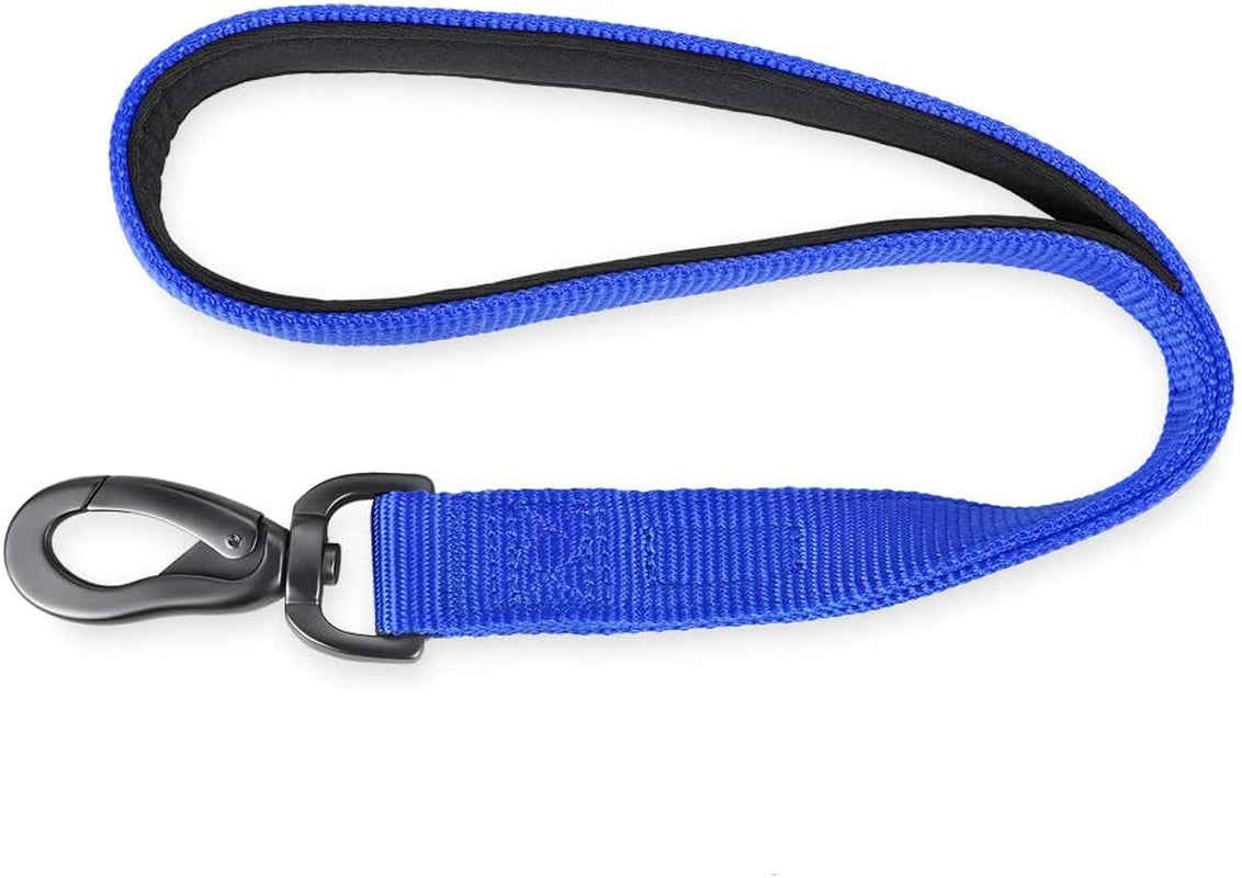 Durable and Comfy 18'' Nylon Short Leash with Super Soft Neoprene Lined Handle for Large Medium Boy and Girl Dogs - Daily Use Walking and Professional Training. (Bright Blue)