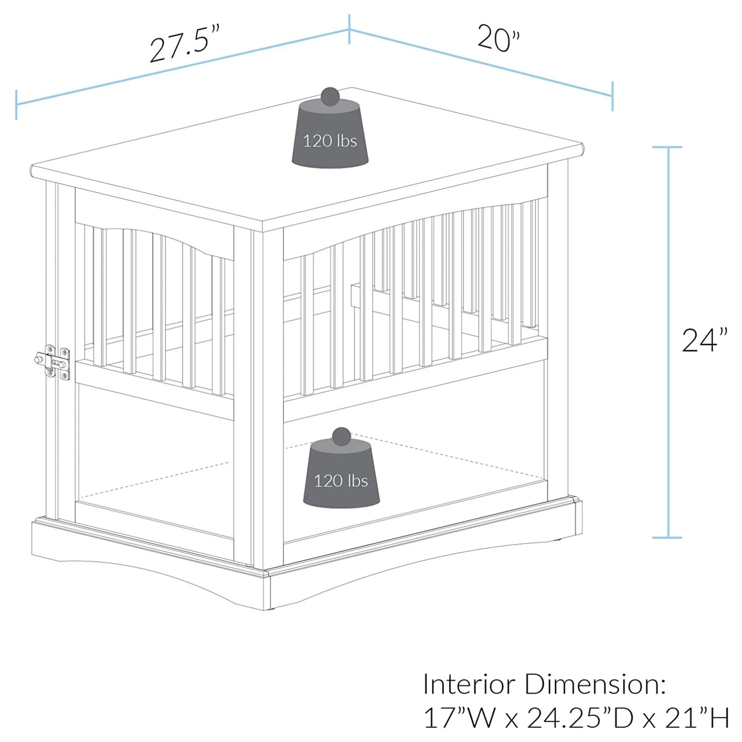 Newport Pet Dog Crate Furniture End Table, Brown, 24"