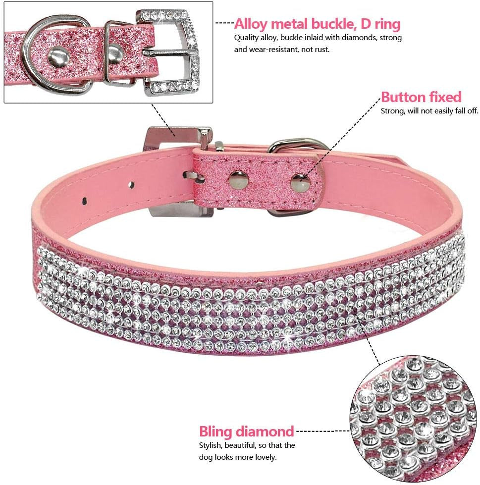 Cute Dazzling Sparkling Leather Dog Cat Rhinestone Collar Crystal Diamond Pet Dog Puppy Collar(Blue,M)