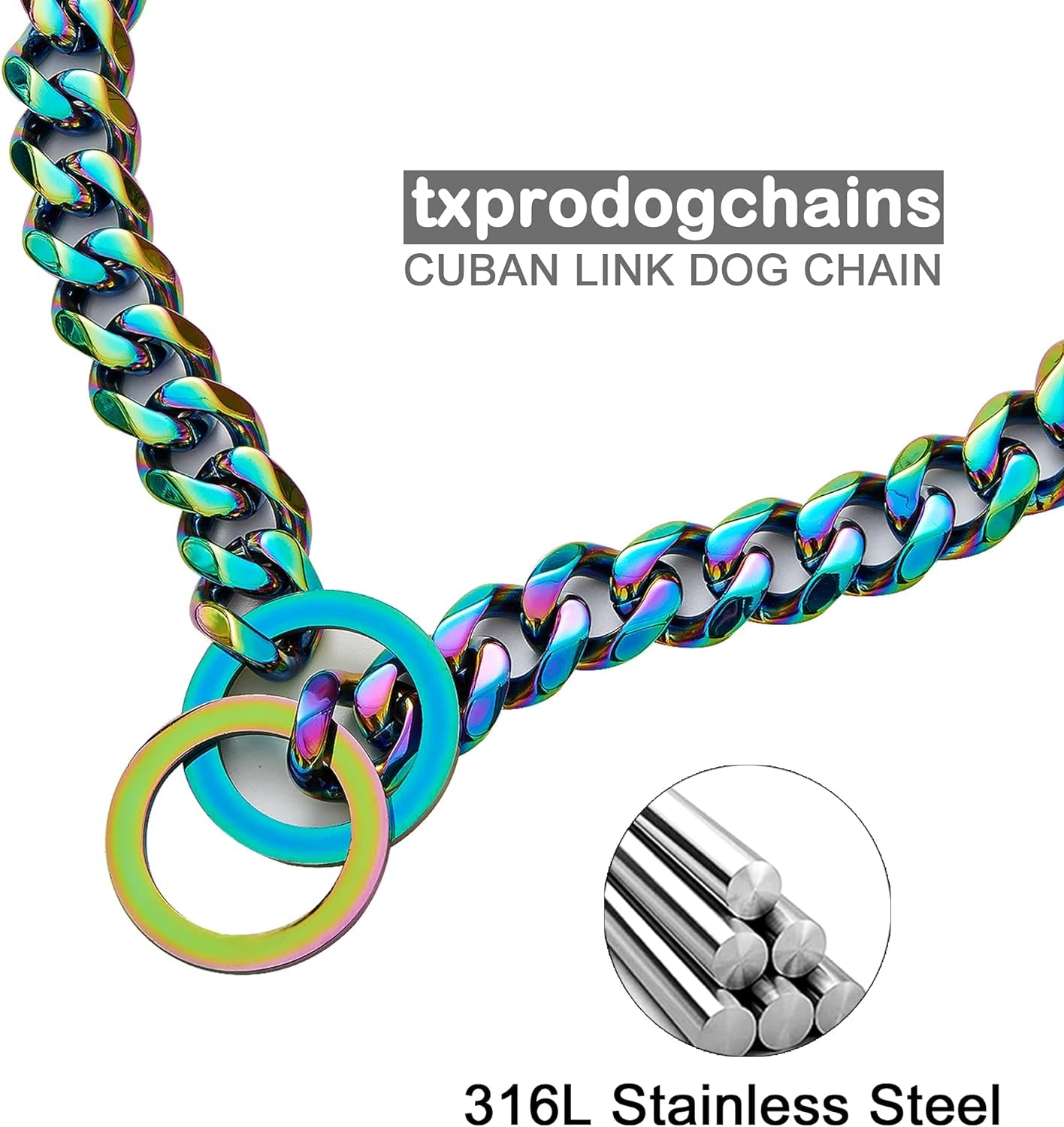 Dog Chain Collars for Dogs Chew Proof Dog Collar, 15Mm Thick Color Chain Dog Collar Heavy Duty Stainless Steel Metal Cuban Link Dog Collar for Small Medium Large Dogs