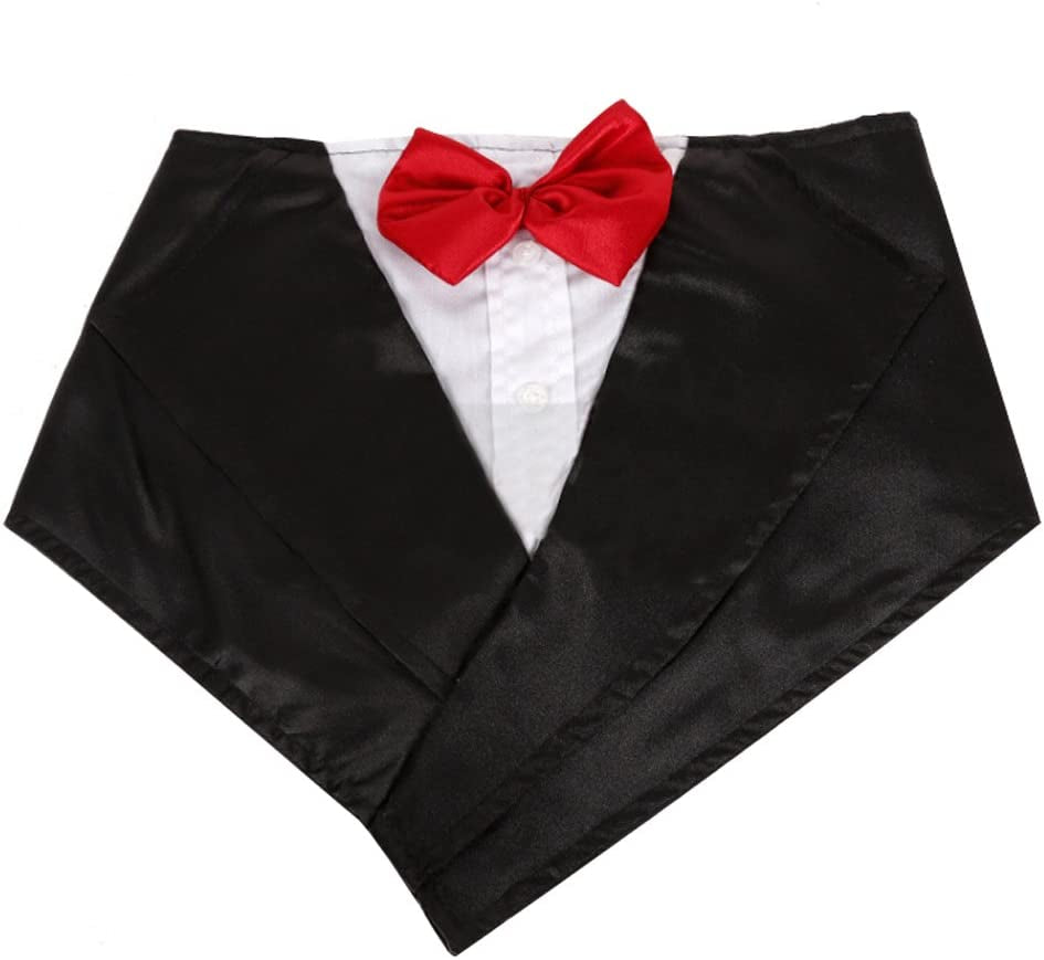 Wedding Tuxedo Large Dog Bandana Scarf Adjustable Cat Collar Neckerchief Pet Dress-Up Clothes Dog Costumes for Wedding Party or Halloween (Red)