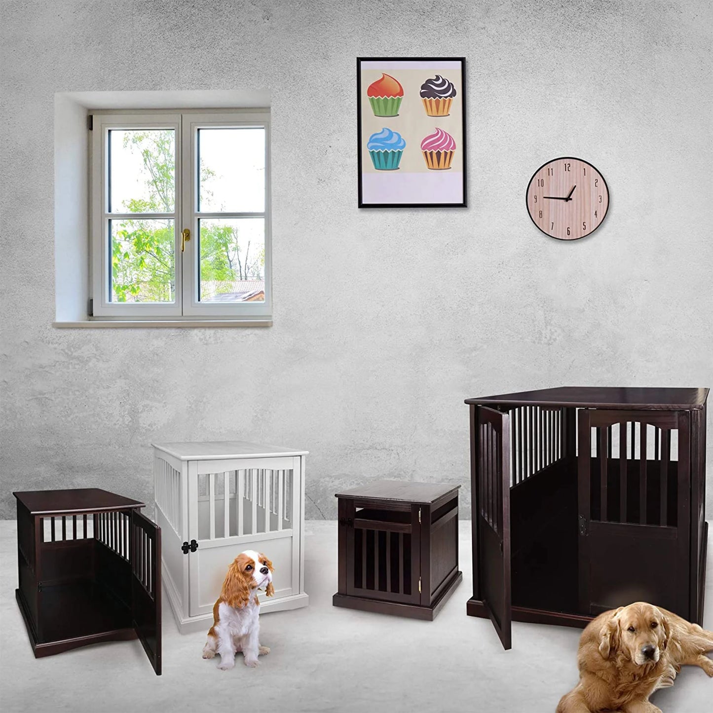 Newport Pet Dog Crate Furniture End Table, Brown, 24"