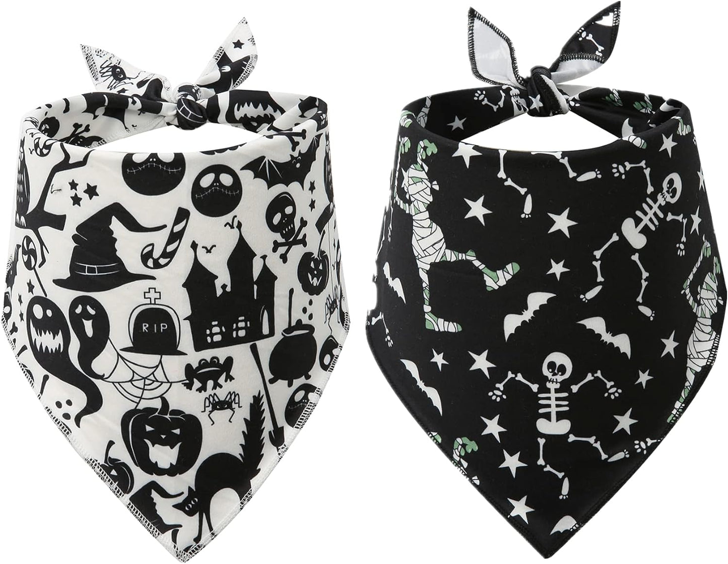 Halloween Bandana for Dogs, 2 Pack White and Black Halloween Dog Scarf
