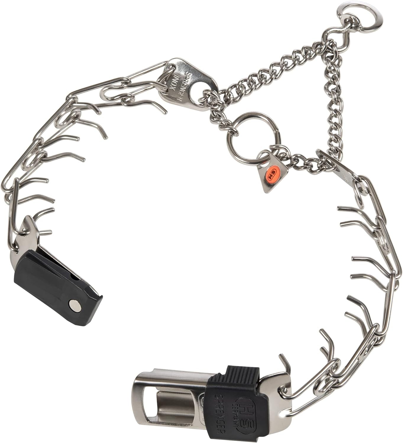 Dog Training Prong Collar with Quick Release Cliclock Buckle and Swivel Ring Adjustable Length German Made Stainless Steel Collar for Small to Medium Dogs up to 15" Neck (2.25Mm Prongs)