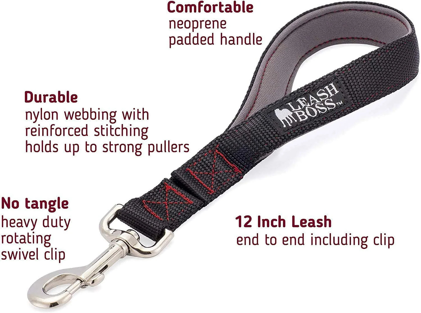 Short Dog Leash with Padded Handle - 12 Inch Leads for Large Dogs - 1 Inch Nylon | Black