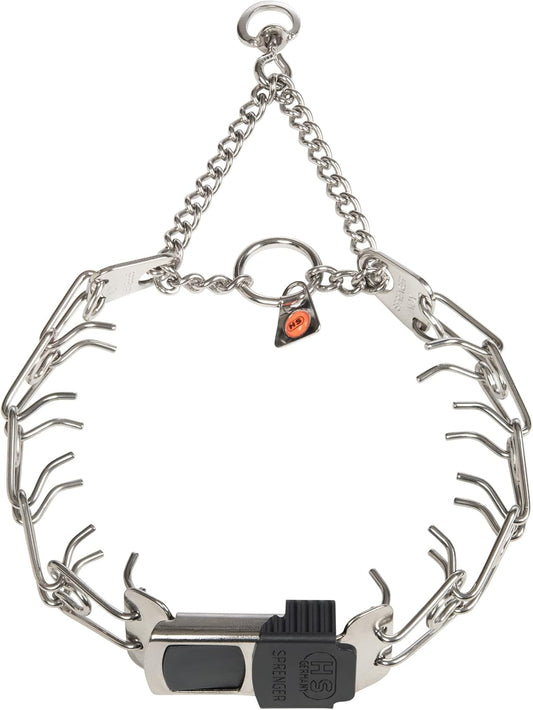 Dog Training Prong Collar with Quick Release Cliclock Buckle and Swivel Ring Adjustable Length German Made Stainless Steel Collar for Small to Medium Dogs up to 15" Neck (2.25Mm Prongs)