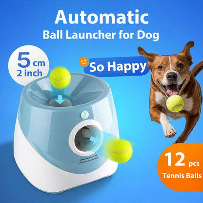 Automatic Dog Toy Ball Launchers for Dog, Tennis Ball Thrower 10-30 Ft Adjustable Distance Outdoor Indoor Use, Interactive Tennis Launcher Toy with 12 Balls for Small and Medium Dogs