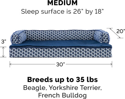Orthopedic Dog Bed for Medium/Small Dogs W/ Removable Bolsters & Washable Cover, for Dogs up to 35 Lbs - Plush & Woven Decor Comfy Couch Sofa - Diamond Blue, Medium