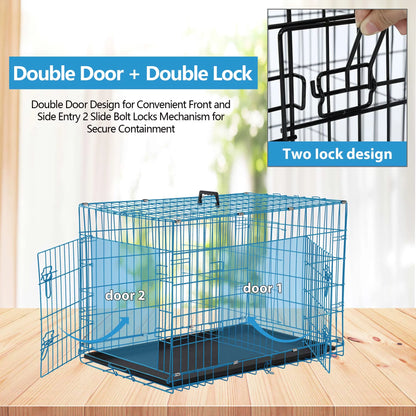 48 Inch Dog Cage for Large Dogs Indoor, Folding Dog Crates and Kennels Double Door, Pet Cage with Tray Pan for Dogs