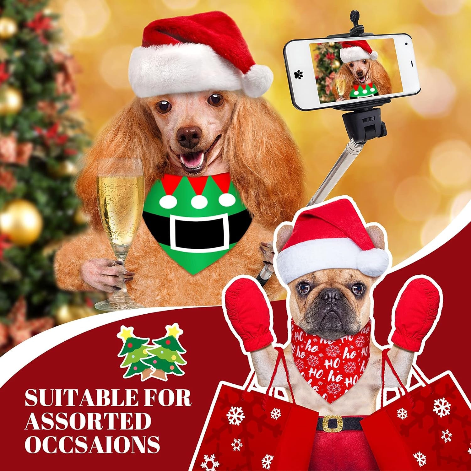 12 Pieces Christmas Dog Bandana Triangle Bandana Triangle Scarf Bibs Kerchief with Christmas Styles for Christmas Pet Costume Accessories Decoration (Santa, Candies, Elk)