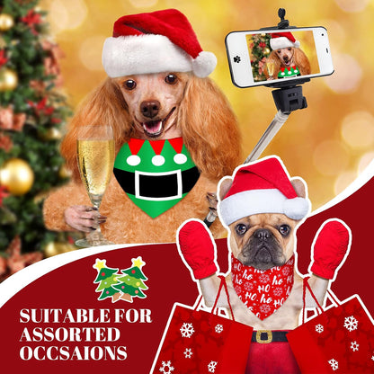 12 Pieces Christmas Dog Bandana Triangle Bandana Triangle Scarf Bibs Kerchief with Christmas Styles for Christmas Pet Costume Accessories Decoration (Santa, Candies, Elk)