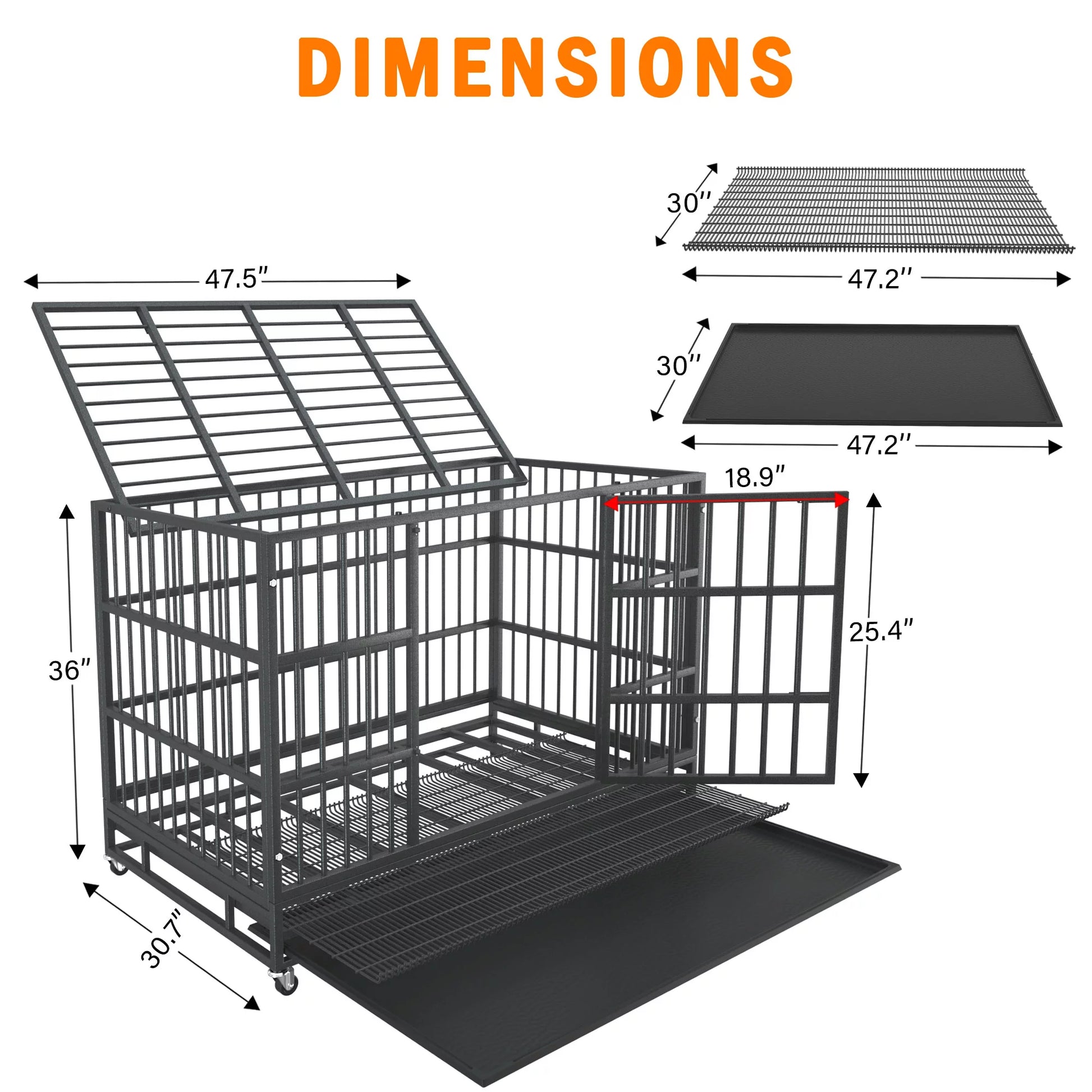 48/38 Inch Heavy Duty Indestructible Dog Crate Cage Kennel for Large Dogs, High Anxiety Dog Crate with Removable Crate Trays, Wheels and Double Door, Extra Large XL XXL Escape Proof Dog Crate