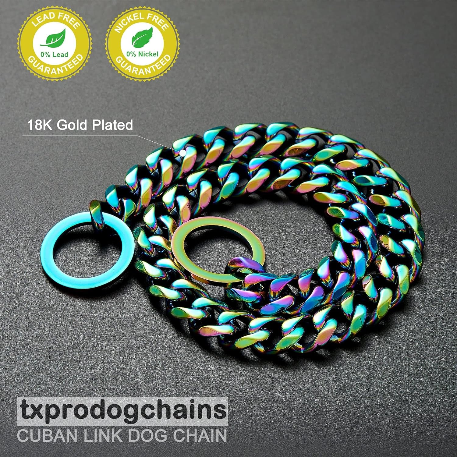 Dog Chain Collars for Dogs Chew Proof Dog Collar, 15Mm Thick Color Chain Dog Collar Heavy Duty Stainless Steel Metal Cuban Link Dog Collar for Small Medium Large Dogs