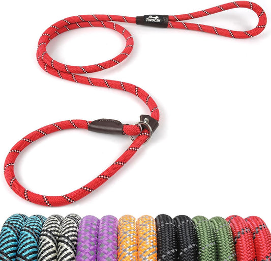 Dog Leash Dog Slip Rope Leash 1/2" X 6FT Dog Training Leash Heavy Duty Strong Slip Lead Highly Reflective Threads for Small Medium and Large Dogs(Red)