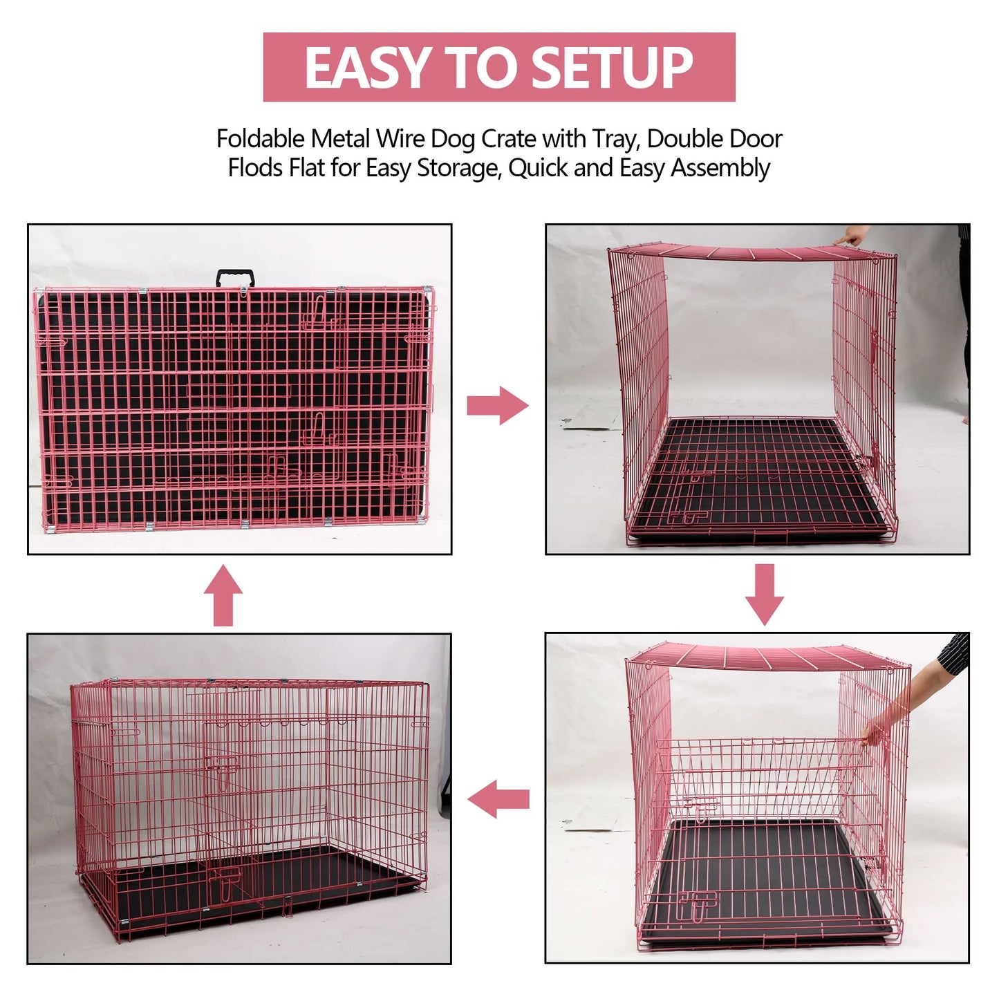 24 Inch Pets Dog Cage for Small Dogs, Folding Dog Crates and Kennels Double Door, Pet Cage with Tray Pan for Small Animals