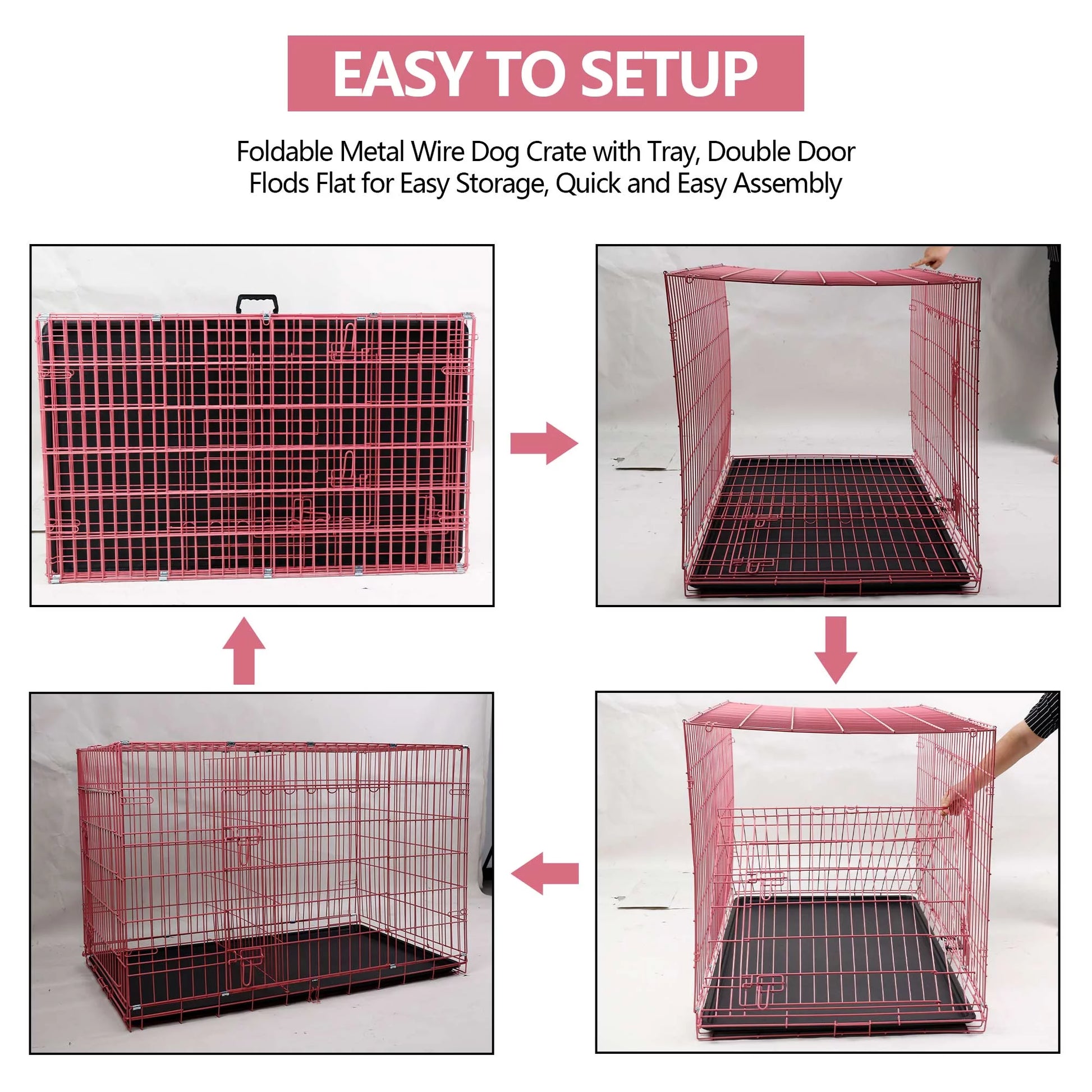 24 Inch Pets Dog Cage for Small Dogs, Folding Dog Crates and Kennels Double Door, Pet Cage with Tray Pan for Small Animals