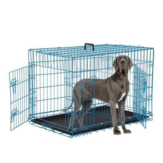 48 Inch Dog Cage for Large Dogs Indoor, Folding Dog Crates and Kennels Double Door, Pet Cage with Tray Pan for Dogs
