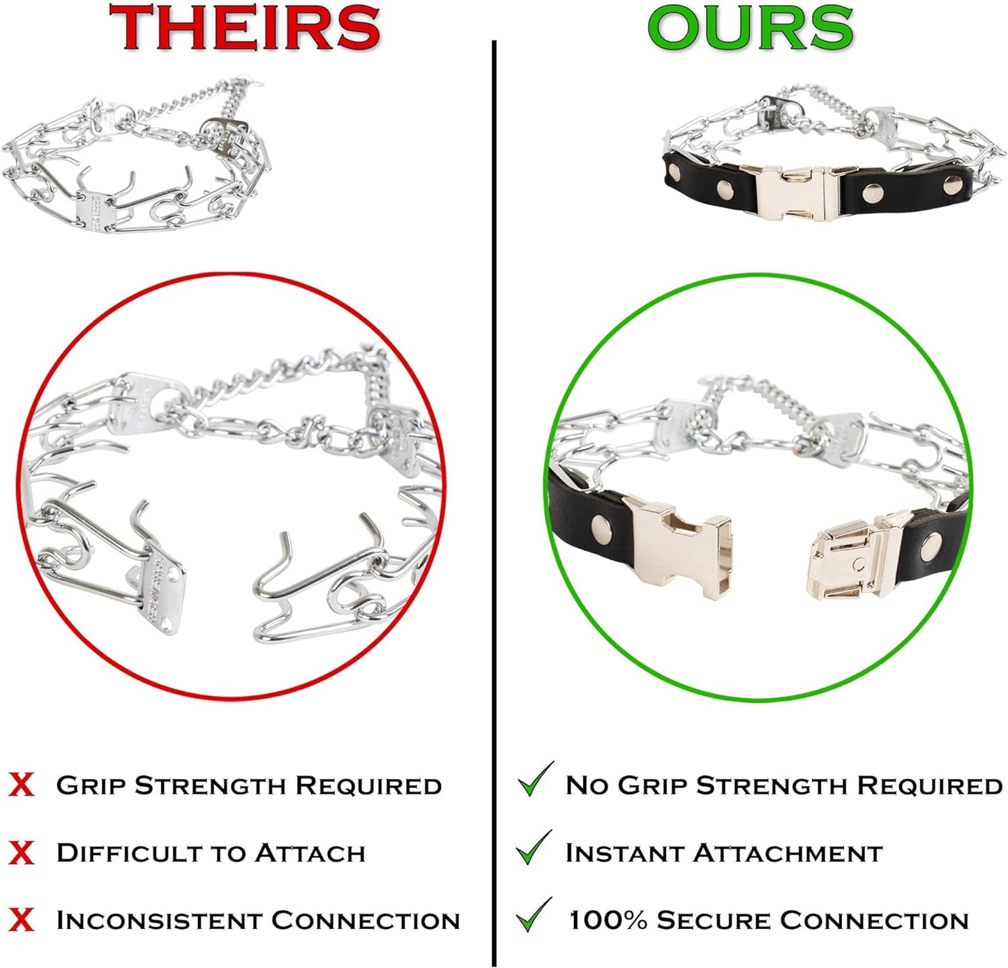 Prong Collar for Dogs Training – Quick Release Buckle & Swivel Ring for Easy Use – Made of Durable Steel Chrome Plated in Germany– 3.0Mm Prongs for Large Dogs with 20-26" Neck