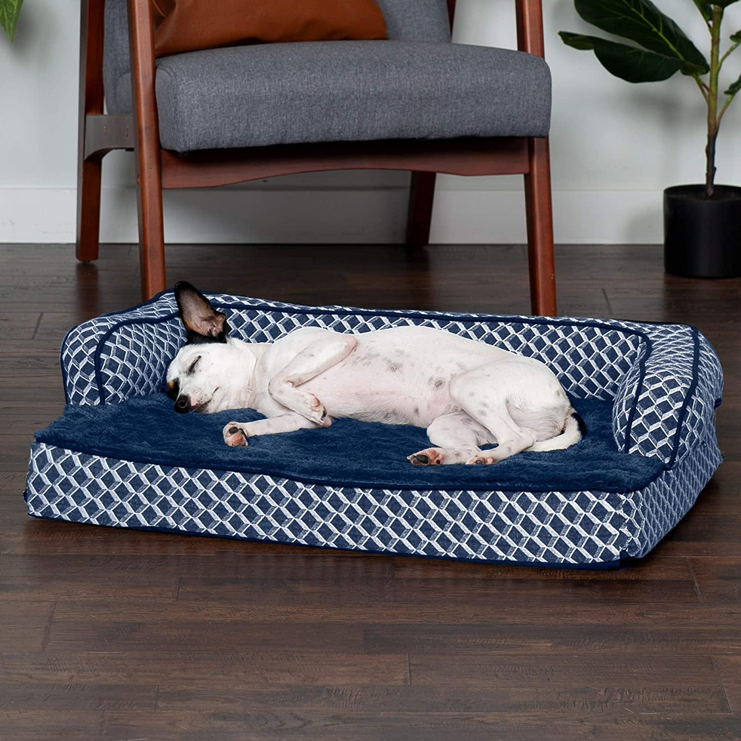 Orthopedic Dog Bed for Medium/Small Dogs W/ Removable Bolsters & Washable Cover, for Dogs up to 35 Lbs - Plush & Woven Decor Comfy Couch Sofa - Diamond Blue, Medium