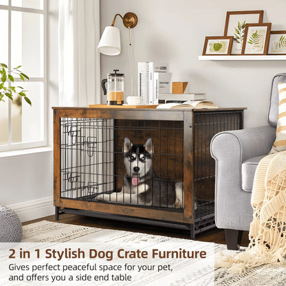Dog Crate Furniture up to 70 Lbs for Large Dogs, Side End Table, Dog Kennel for Indoor