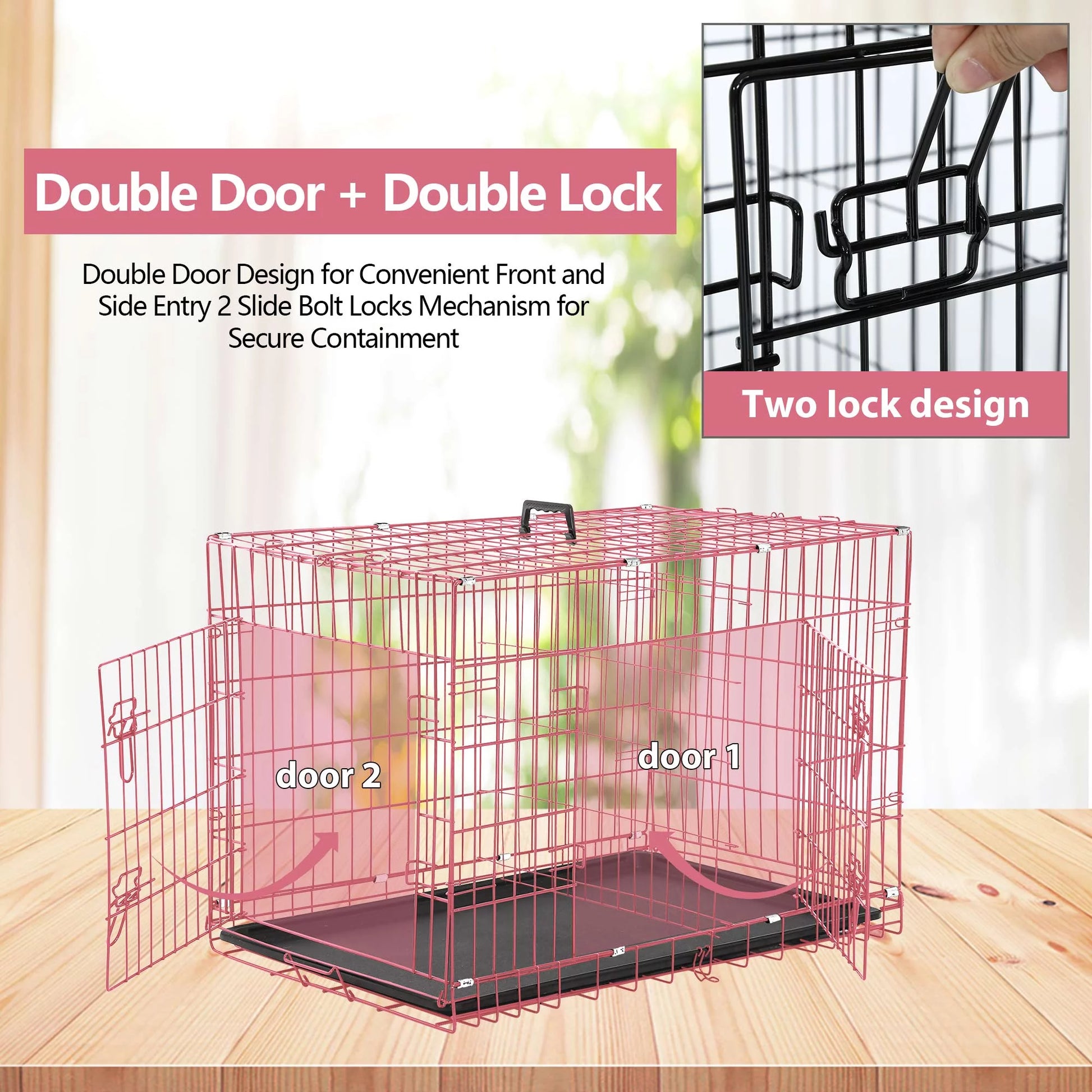 24 Inch Pets Dog Cage for Small Dogs, Folding Dog Crates and Kennels Double Door, Pet Cage with Tray Pan for Small Animals