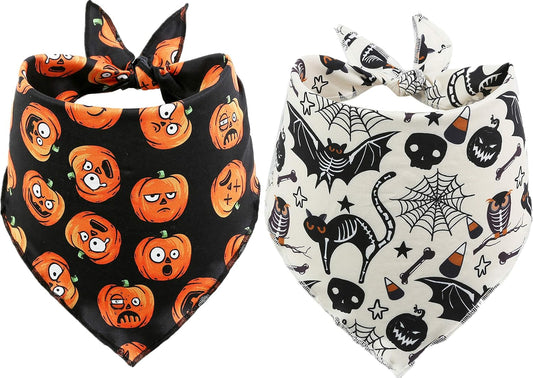 2 Pack Halloween Bandana for Dogs,Triangle Bibs Pet Scarf for Dogs