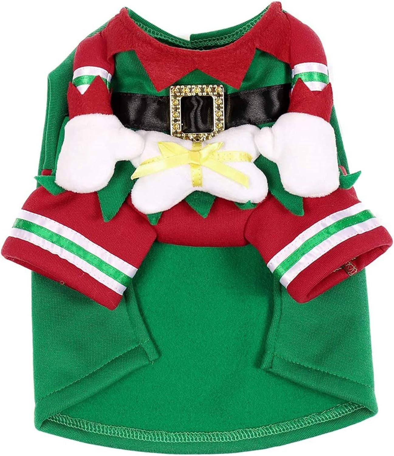 Dog Cat Christmas Elf Costume, Funny Pet Cosplay Dress with Cap, Puppy Fleece Outfits Warm Clothes for Xmas (M Size)