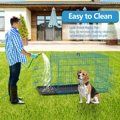 30 Inch Pets Dog Cage for Small Dogs, Folding Dog Crates and Kennels Double Door, Pet Cage with Tray Pan for Small Animals