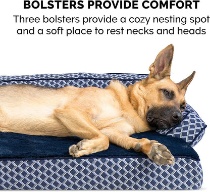Orthopedic Dog Bed for Medium/Small Dogs W/ Removable Bolsters & Washable Cover, for Dogs up to 35 Lbs - Plush & Woven Decor Comfy Couch Sofa - Diamond Blue, Medium