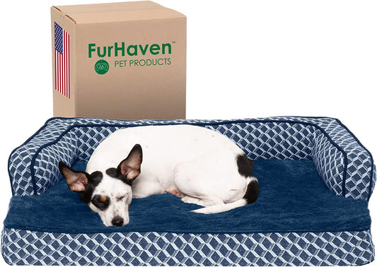 Orthopedic Dog Bed for Medium/Small Dogs W/ Removable Bolsters & Washable Cover, for Dogs up to 35 Lbs - Plush & Woven Decor Comfy Couch Sofa - Diamond Blue, Medium