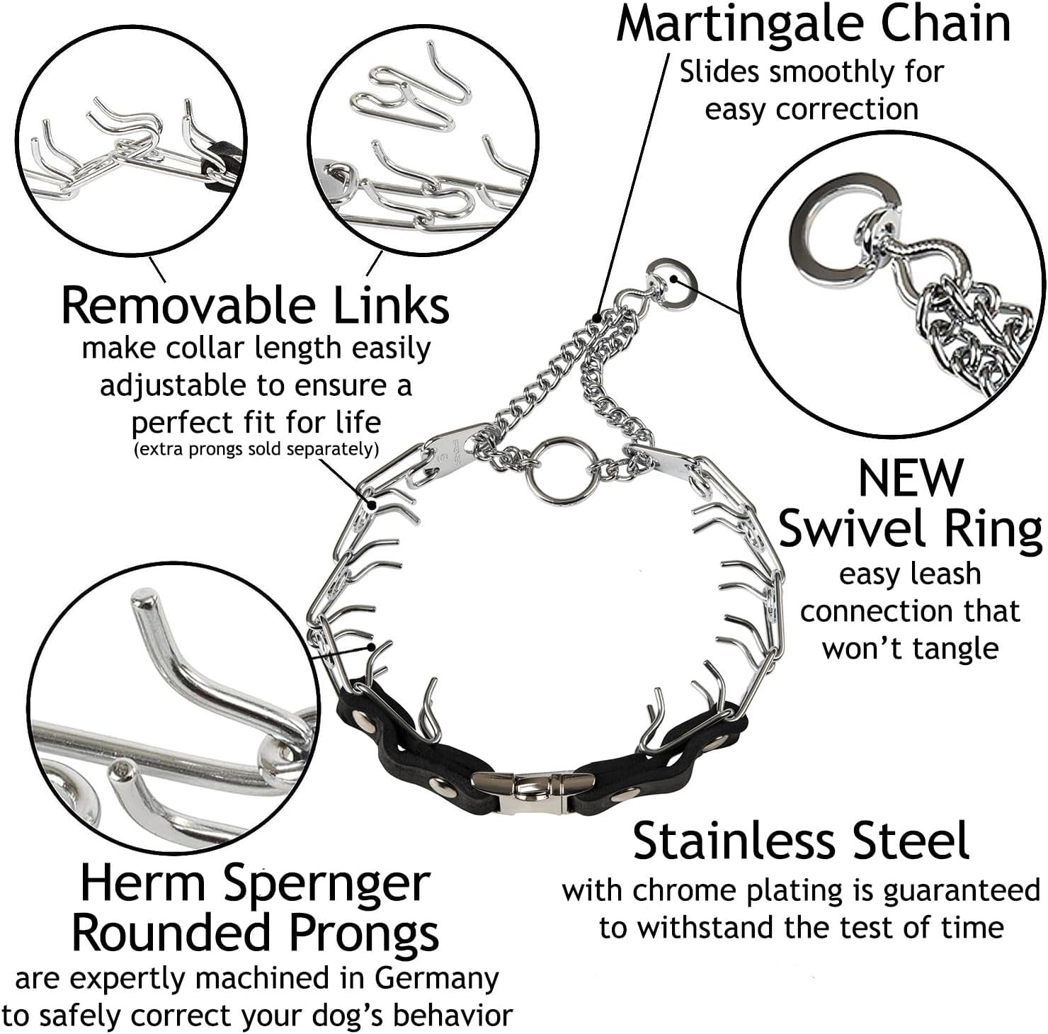 Prong Collar for Dogs Training – Quick Release Buckle & Swivel Ring for Easy Use – Made of Durable Steel Chrome Plated in Germany– 3.0Mm Prongs for Large Dogs with 20-26" Neck
